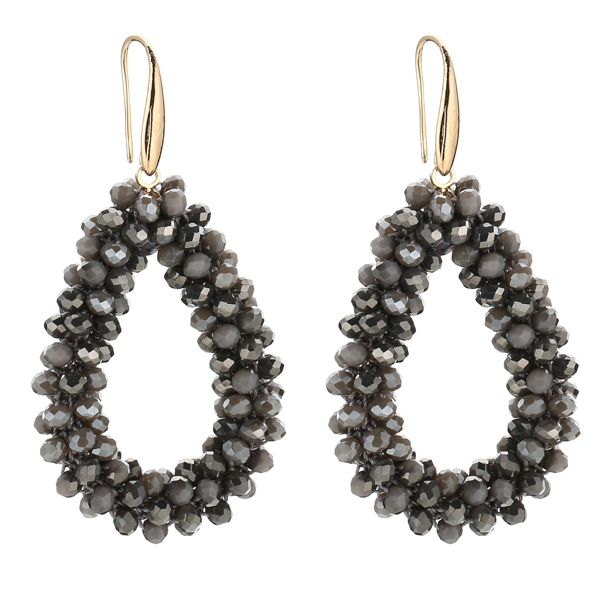Oorbellen Strass Kralen goud donkergrijs mix