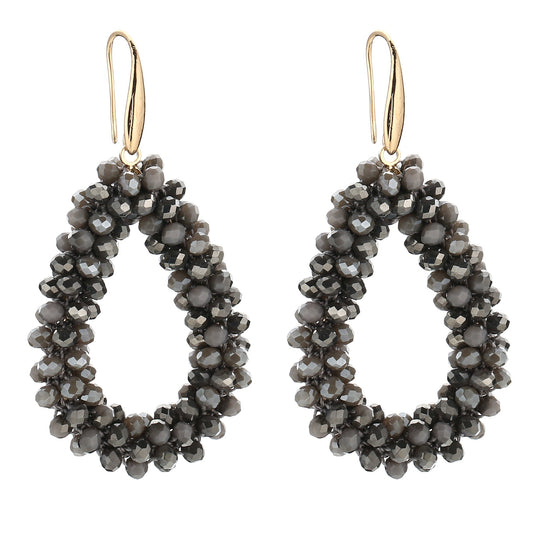 Oorbellen Strass Kralen goud donkergrijs mix