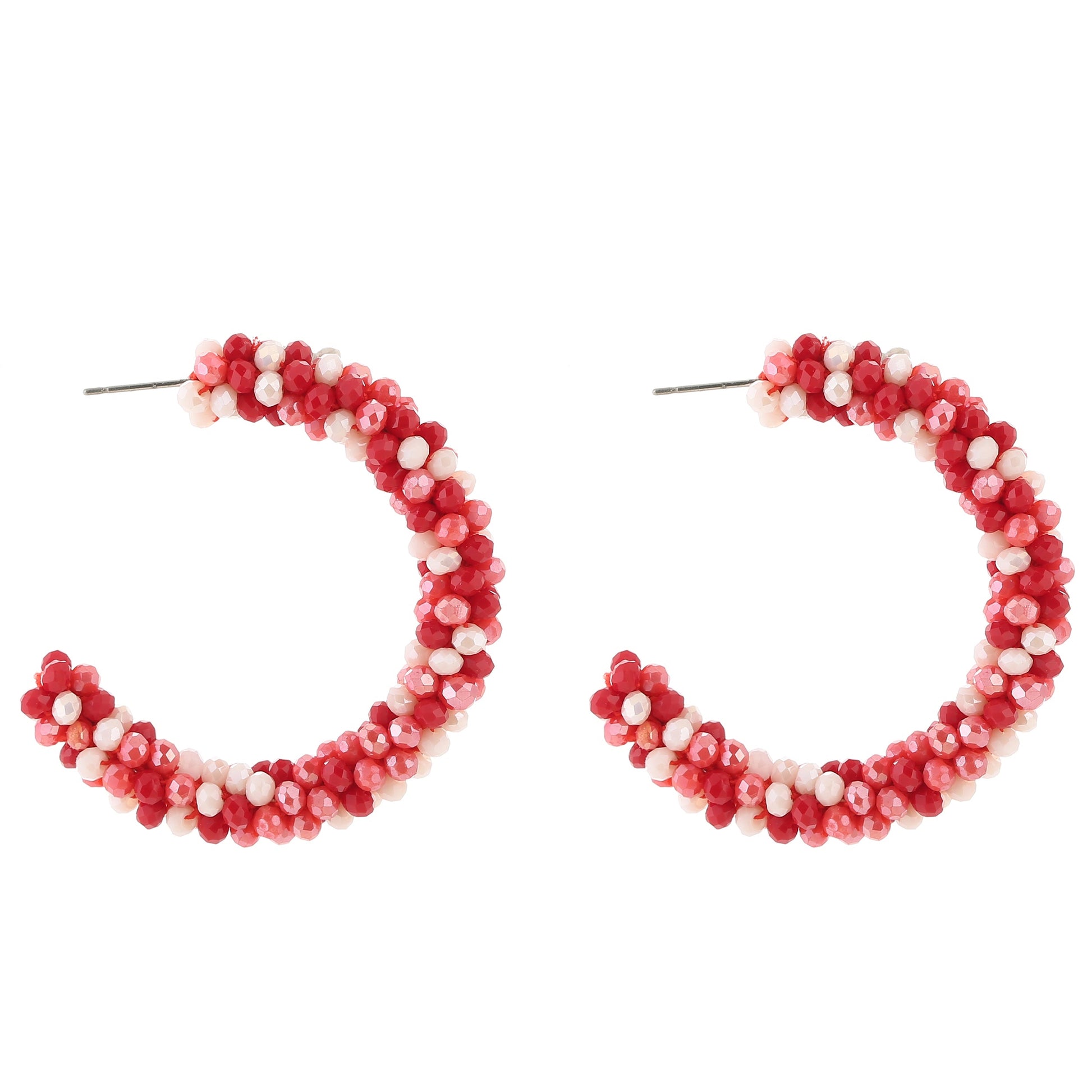 Oorbellen Strass Kralen rood mix