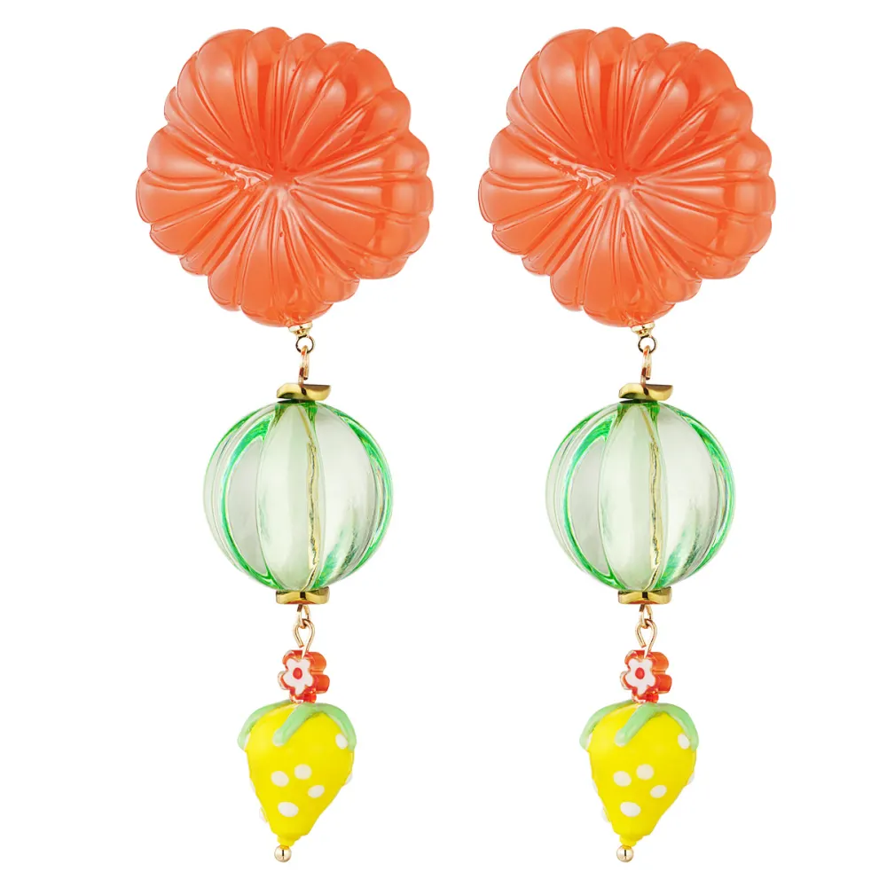 Oorbellen Strawberry Love oranje groen