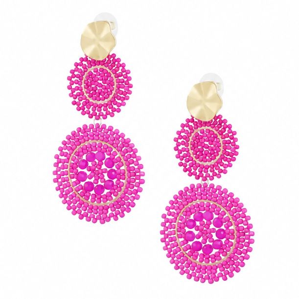 Oorbellen Sunflower glas goud fuchsia