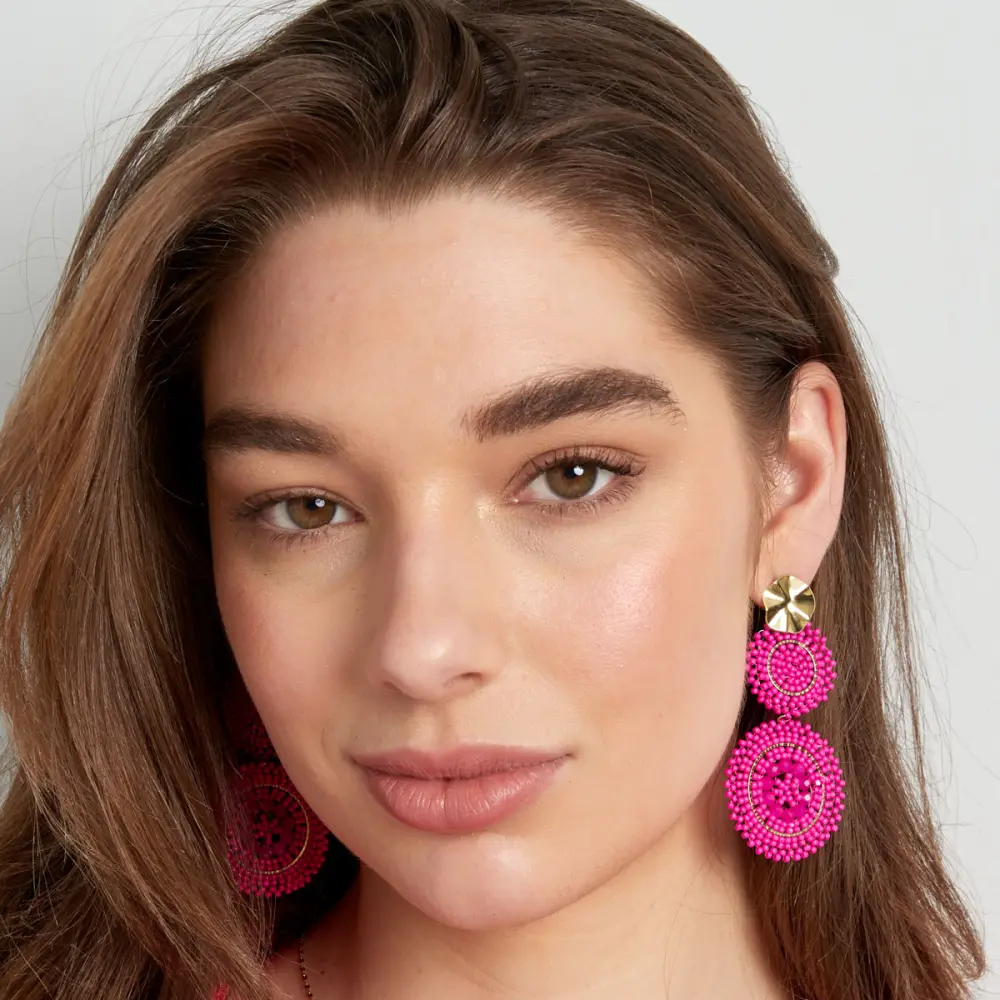 Oorbellen Sunflower glas goud fuchsia model