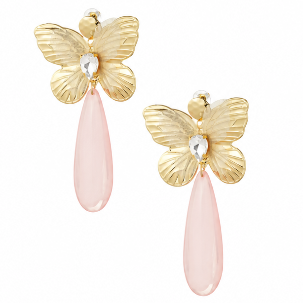 Oorbellen Vlinder Bedel met Diamant goud babyroze