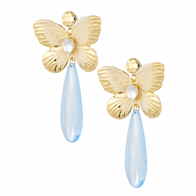 Oorbellen Vlinder Bedel met Diamant goud blauw