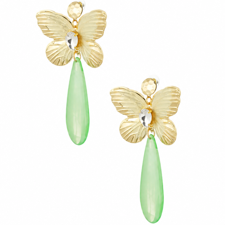 Oorbellen Vlinder Bedel met Diamant goud groen