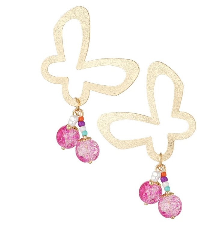 Oorbellen Vlinder Feest goud fuchsia