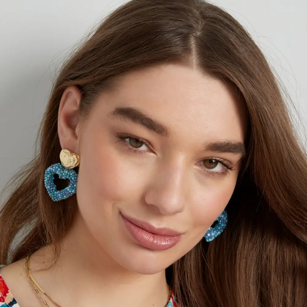 Oorbellen Way to my Heart goud blauw model