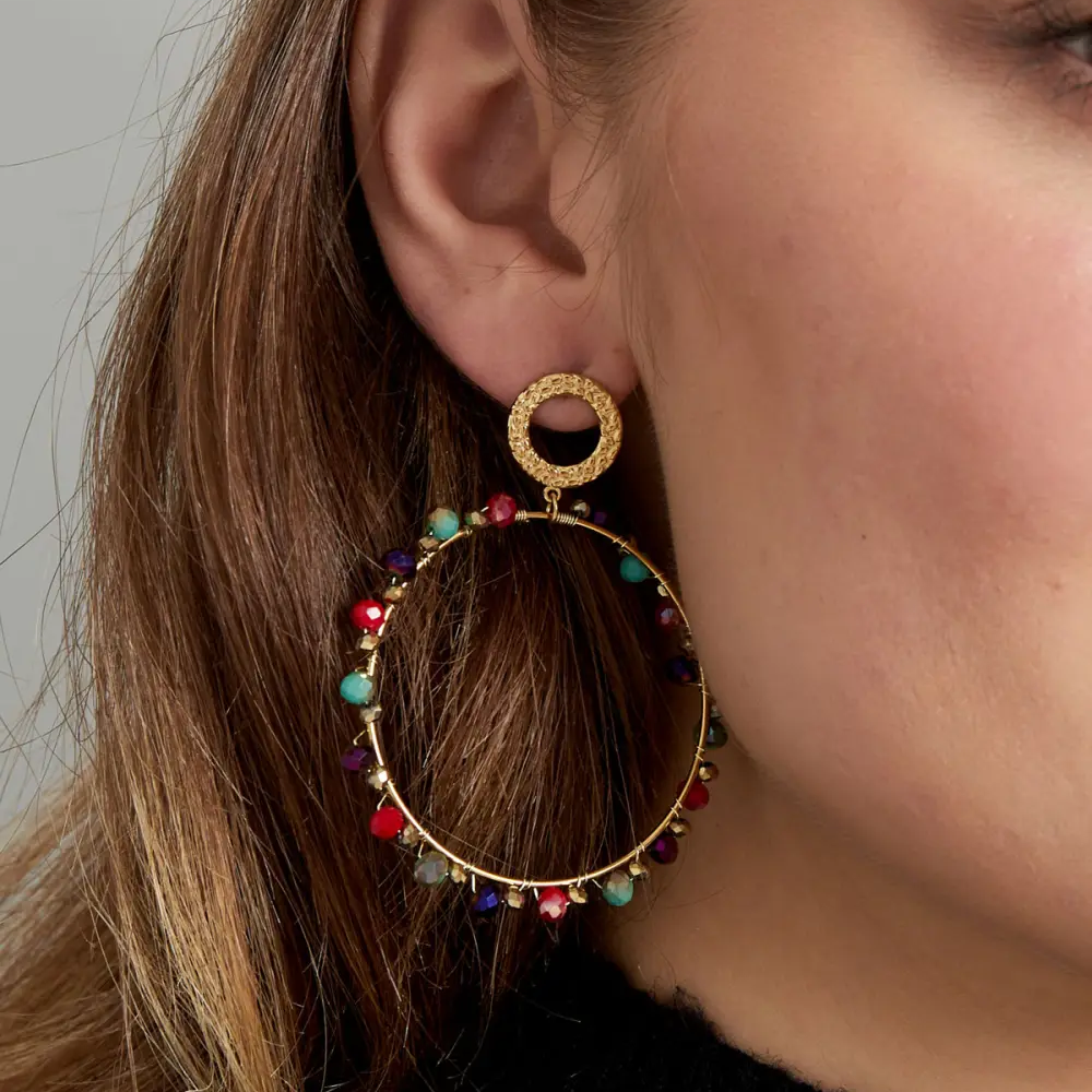 Oorbellen met Kraaltjes goud multi detail