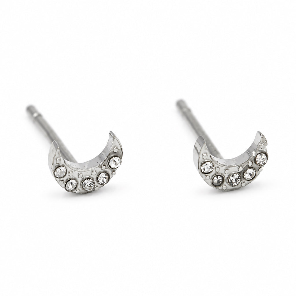 Oorsteker Maan met Strass zilver