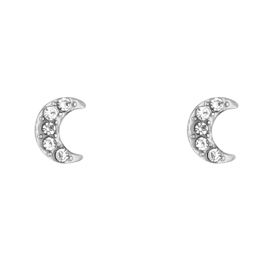 Oorsteker Maan met Strass zilver vooraanzicht