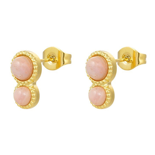 Oorstekers Basic Natuursteen goud roze