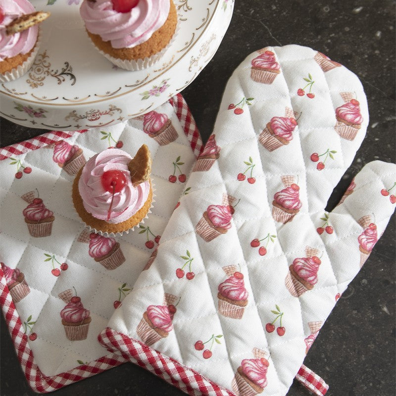 Ovenwant Cupcakes wit rood 30x18cm