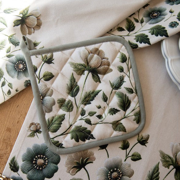Pannenlap Bloemen beige groen 20x20cm