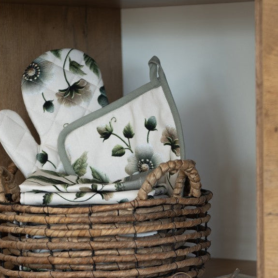 Pannenlap Bloemen beige groen 20x20cm