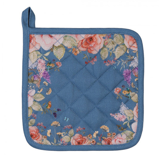 Pannenlap Bloemen blauw 20x20cm