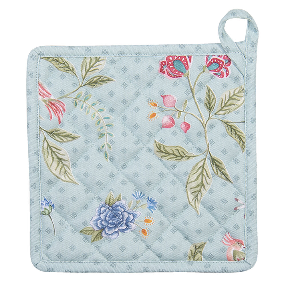Pannenlap Bloemen blauw groen  20x20cm