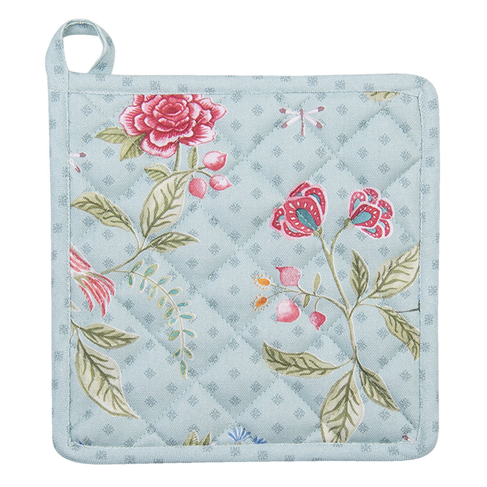Pannenlap Bloemen blauw groen  20x20cm