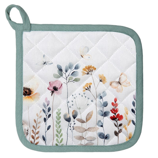 Pannenlap Bloemen wit groen 20x20cm