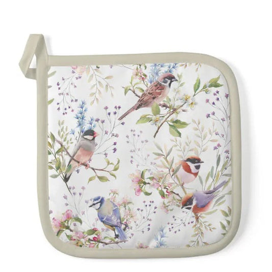 Pannenlap Busy Birds wit multi 20x20cm