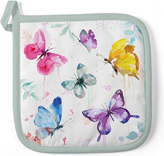 Pannenlap Butterfly Katoen wit multi 20x20cm