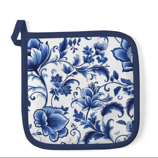 Pannenlap Delft Blue Florals wit blauw 20x20cm