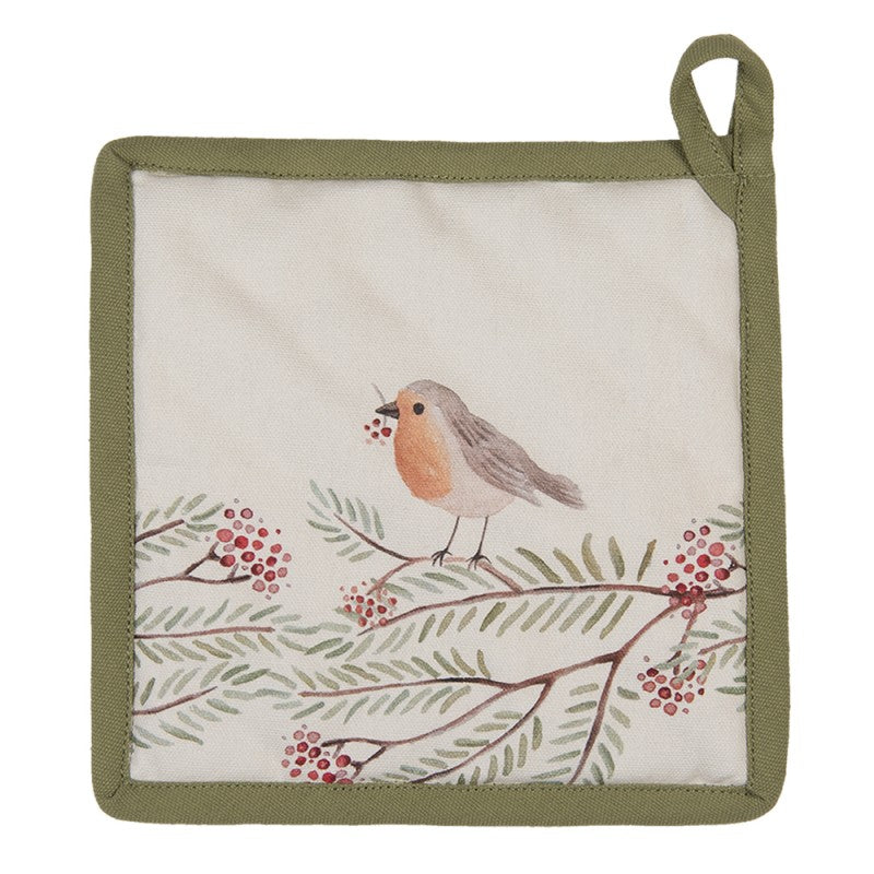 Pannenlap Vogel beige groen 20x20cm