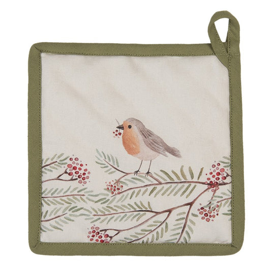 Pannenlap Vogel beige groen 20x20cm