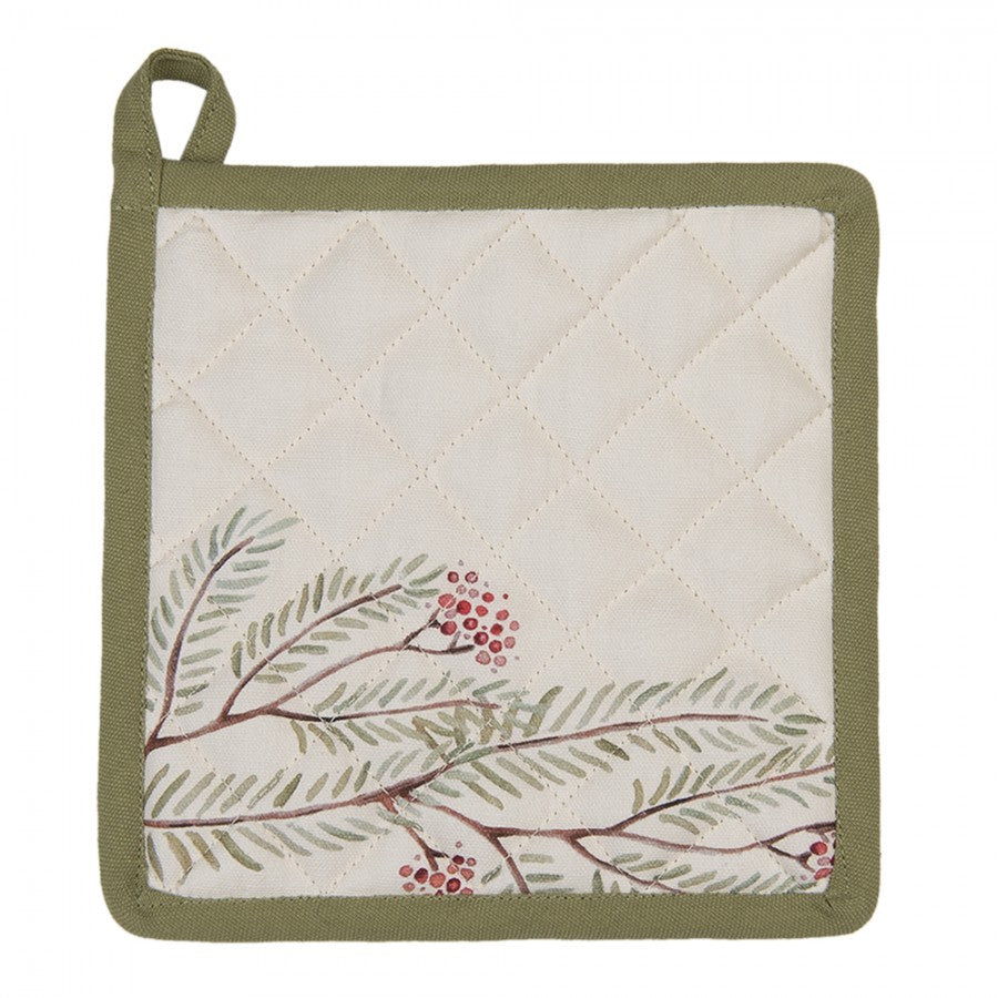 Pannenlap Vogel beige groen 20x20cm