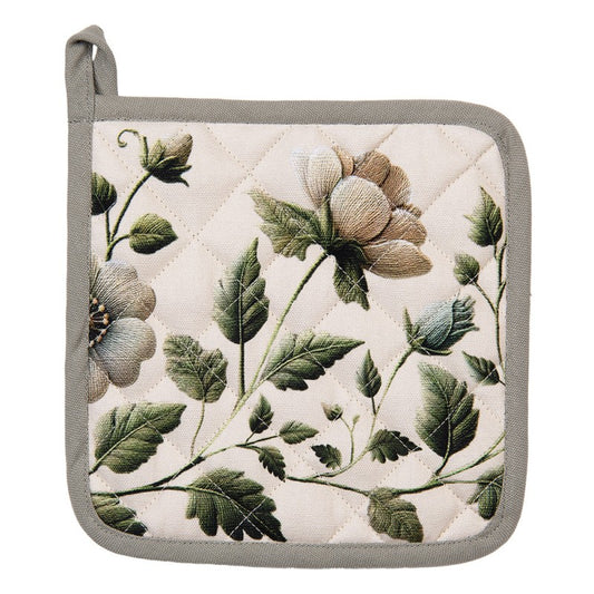 Pannenlap Bloemen beige groen 20x20cm
