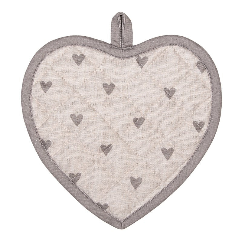 Pannenlap Hartjes beige grijs 20x20cm