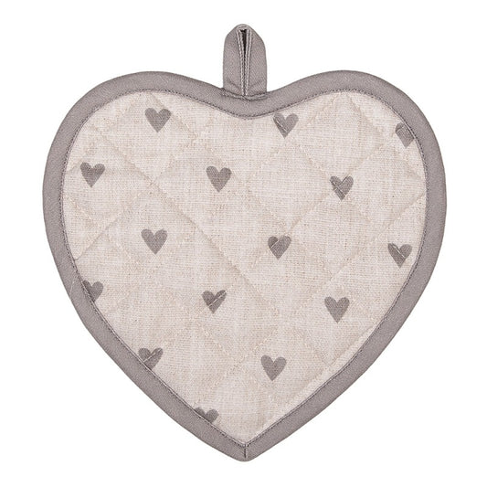 Pannenlap Hartjes beige grijs 20x20cm