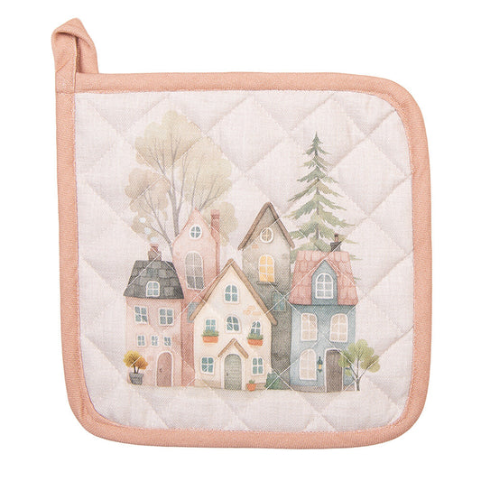 Pannenlap Huisjes beige 20x20cm
