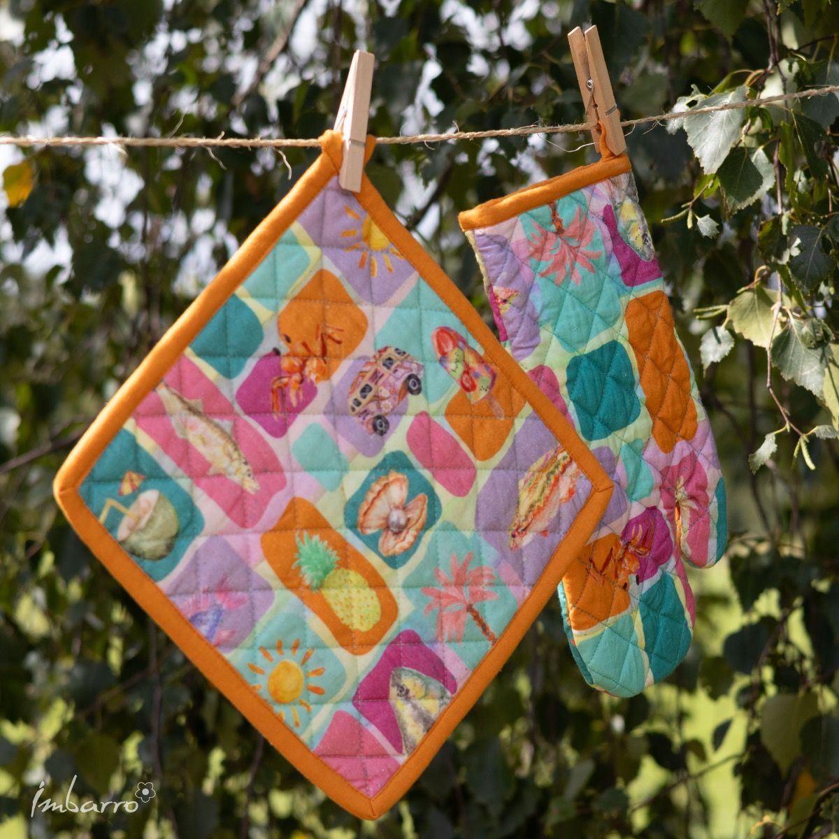 Pannenlappen set-van-2 Summer Breeze 25x25cm sfeer