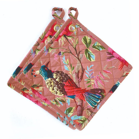 Pannenlappen set-van-2 Paradise oudroze 25x25cm