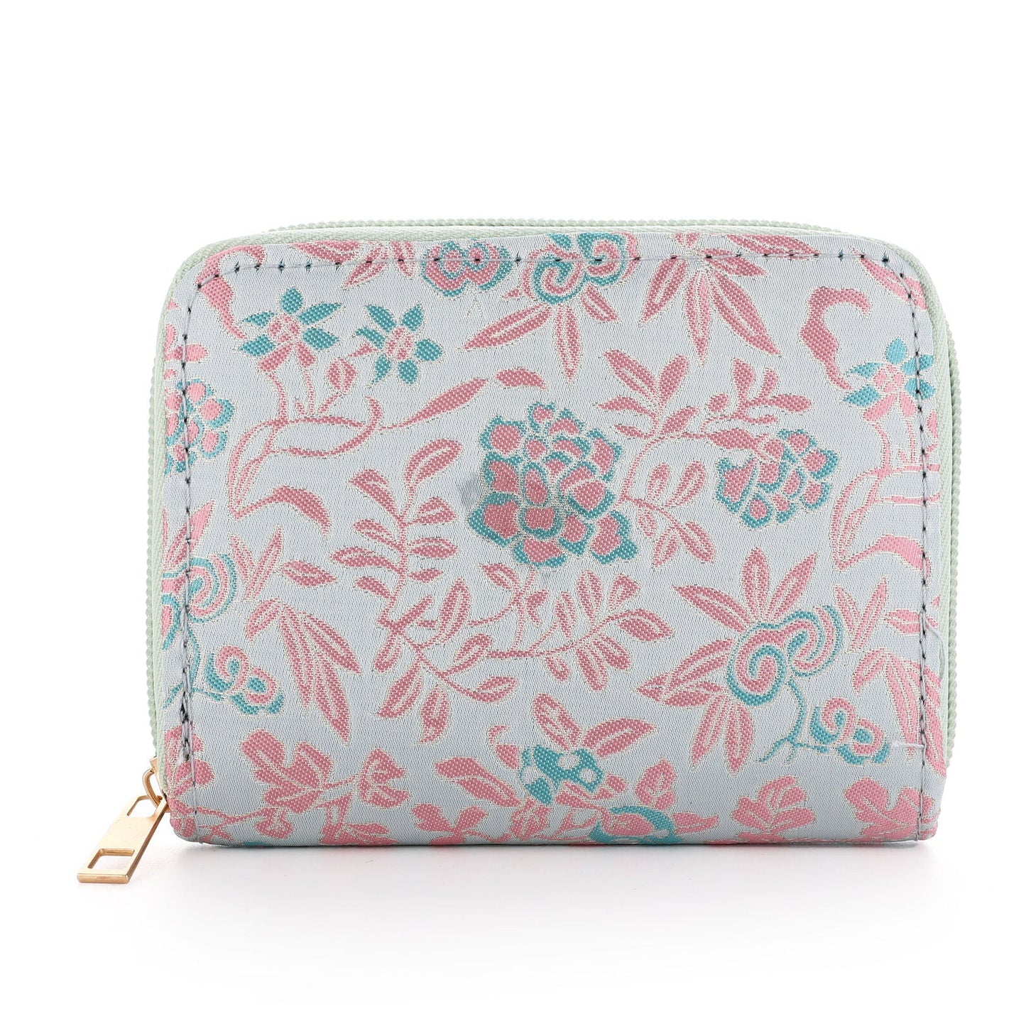 Portemonnee Bloemen blauw roze 12x9cm