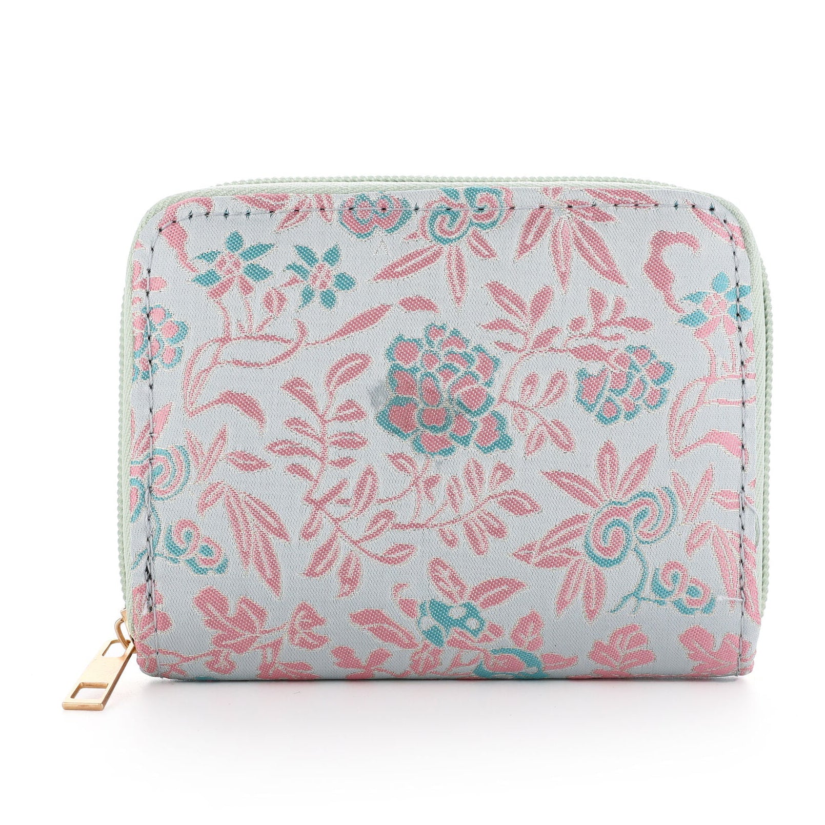 Portemonnee Bloemen blauw roze 12x9cm