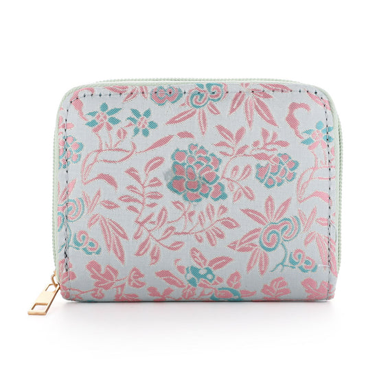 Portemonnee Bloemen blauw roze 12x9cm