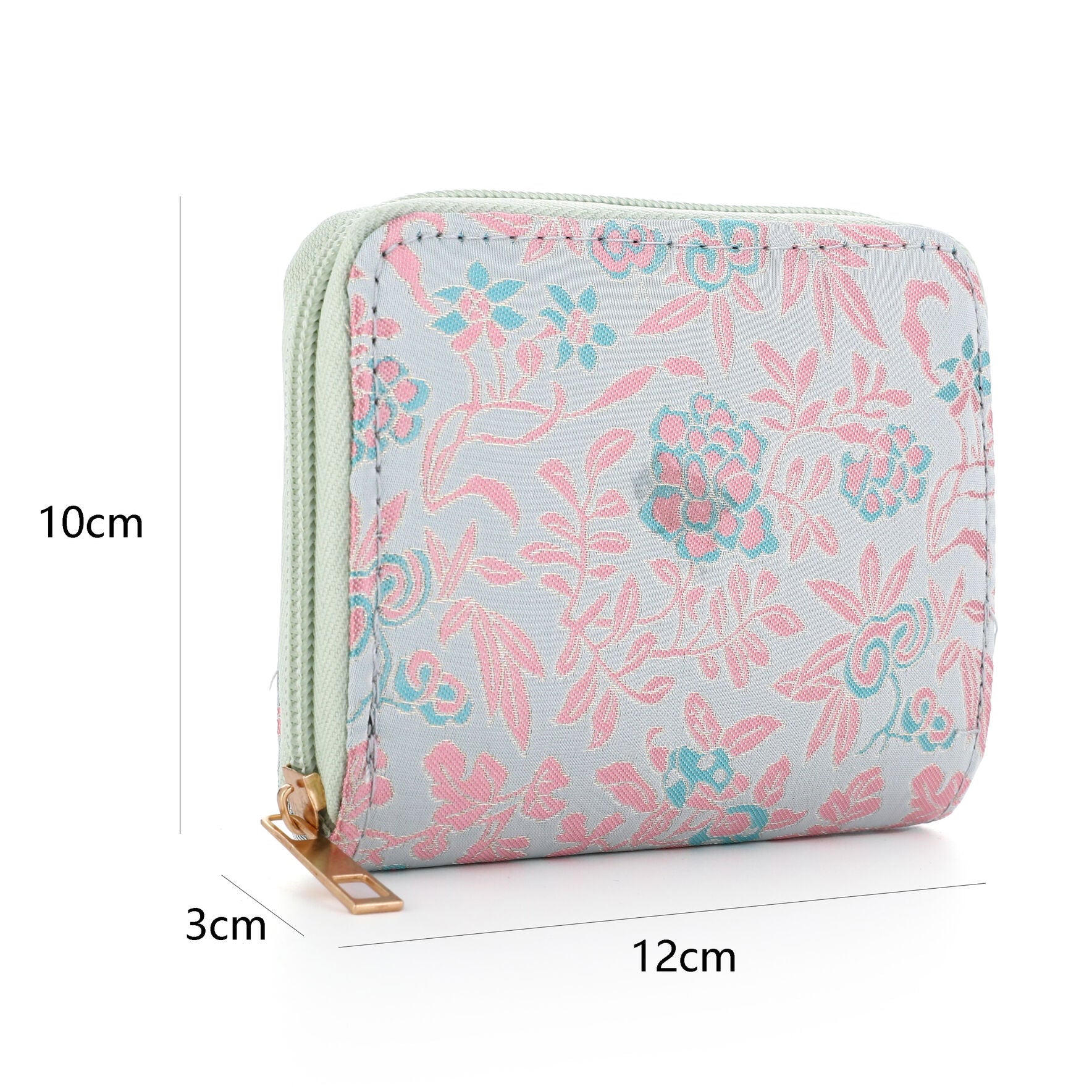 Portemonnee Bloemen blauw roze 12x9cm maat
