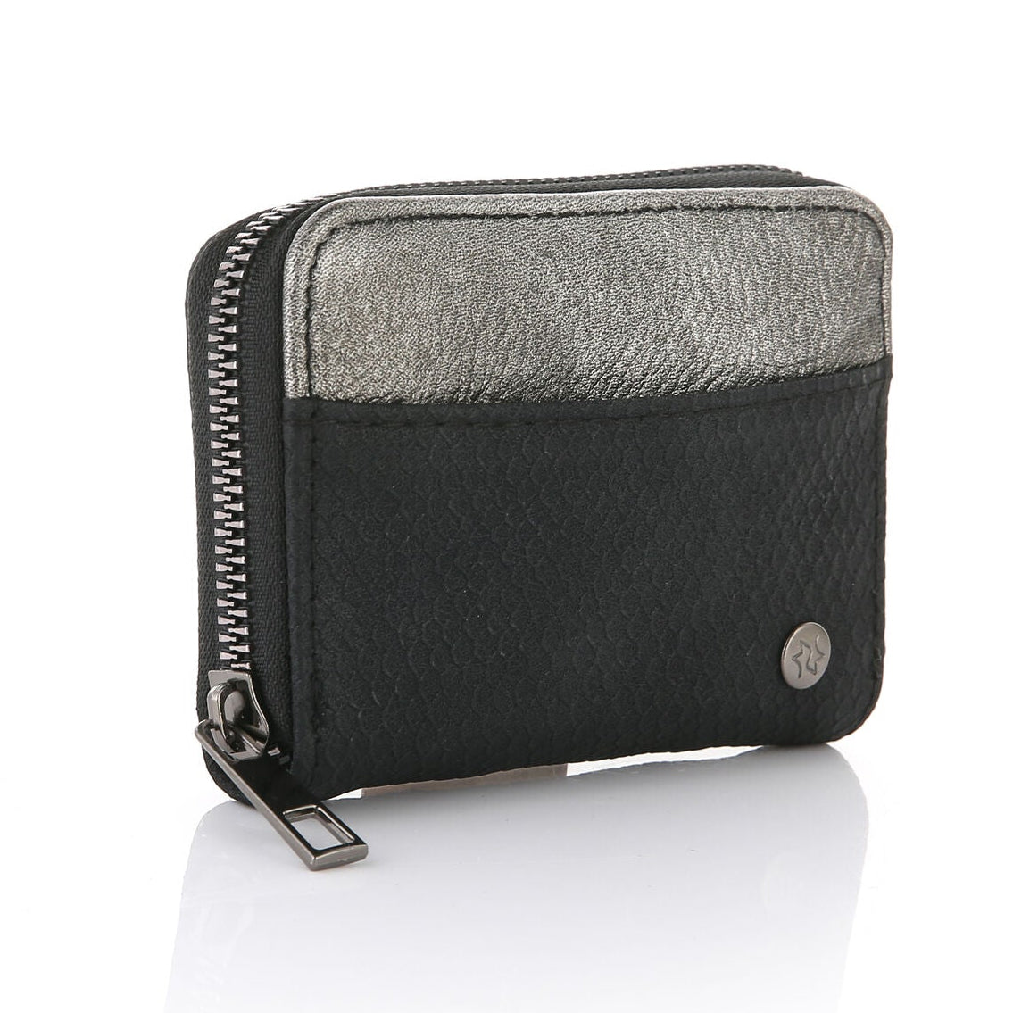 Portemonnee Compact met rits zwart 12x9cm detail