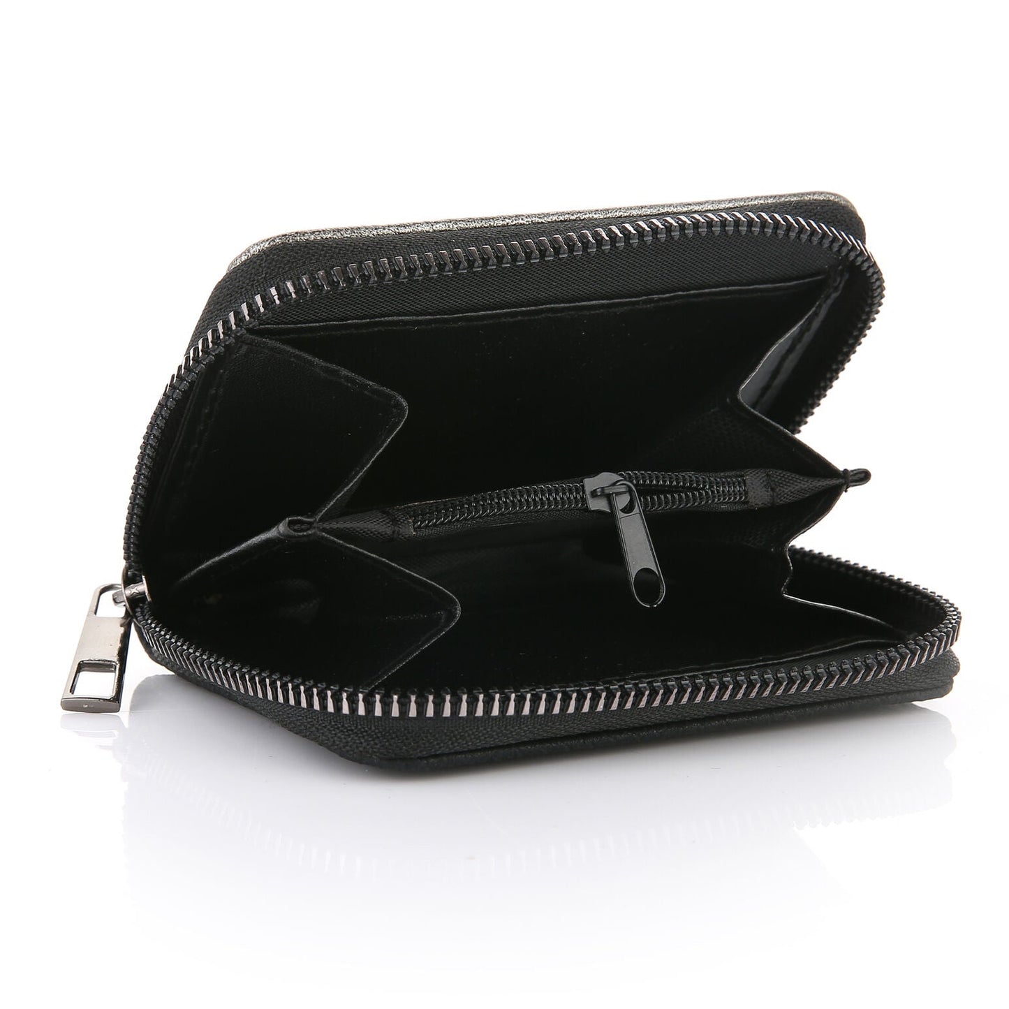 Portemonnee Compact met rits zwart 12x9cm open