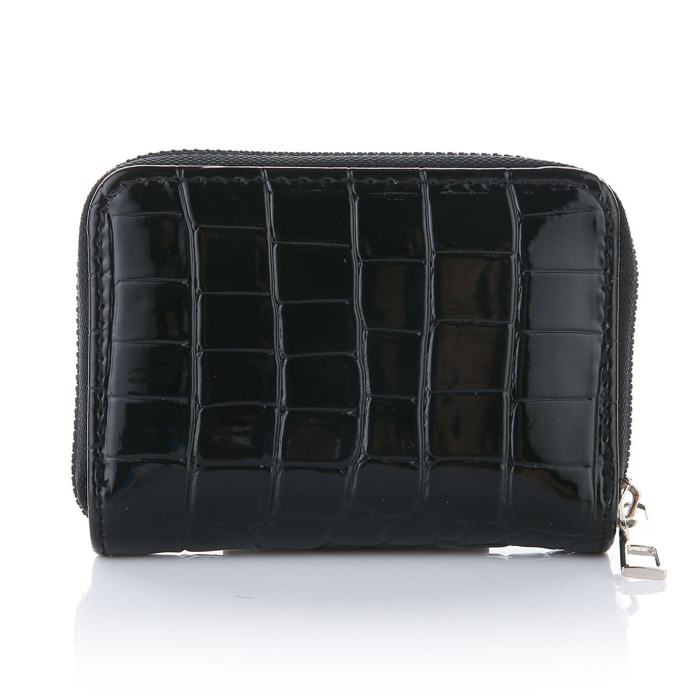 Portemonnee Dierenprint Croco zwart 12x9cm achterkant