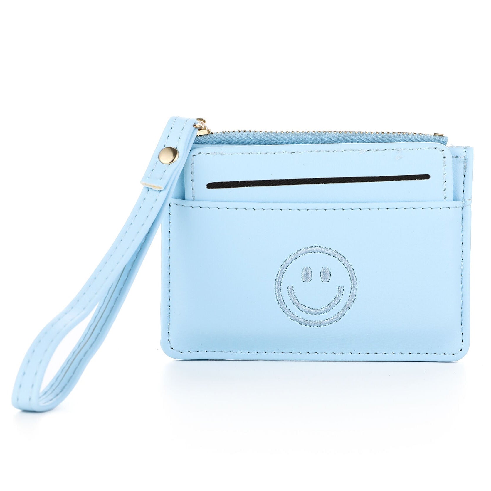 Portemonnee Happy Face blauw 12x9cm