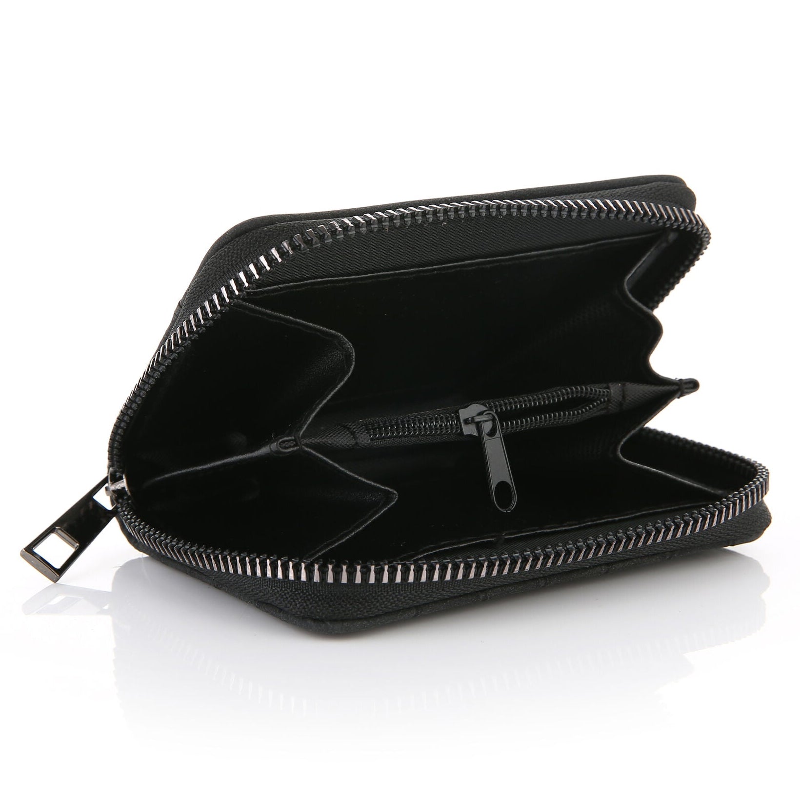 Portemonnee Patroon met rits zwart 12x9cm open