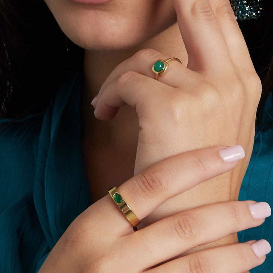 Ring Basic Steen goud groen