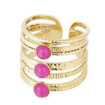 Ring Drielaags goud roze one size