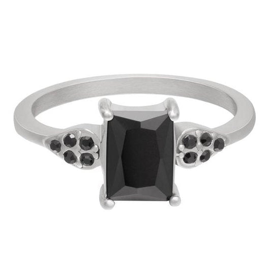 Ring Glanzende Vierkant Steen zilver zwart