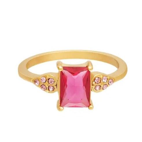 Ring Vierkante Steen goud roze size 16