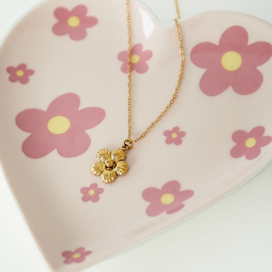 Sieradenschaaltje Flower Power Hart roze geel 11cm