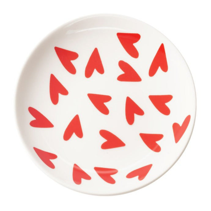 Sieradenschaaltje Full Hearts Rond wit rood 12x12cm