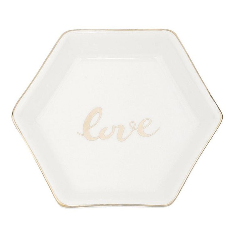 Sieradenschaaltje Love Catch Zeshoek wit 12x10x2cm
